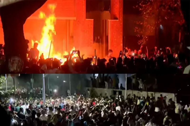 ভাঙচুরের পর ধানমন্ডি ৩২ নম্বরে আগুন দিল বিক্ষুব্ধ ছাত্র-জনতা